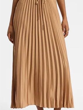 Express Pleated Satin Maxi Skirt in Camel